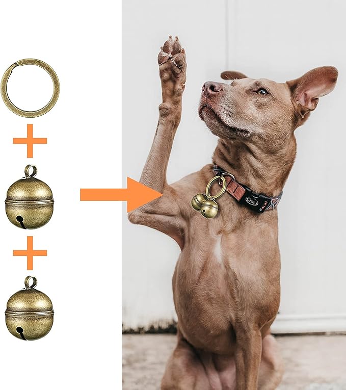 Dog Collar Bell 4 Strings in 8 Pieces Pet Bells for Collar Loud Brass Cat Bells for Collar with Key Rings Vintage Bronze Jingle Bells for Doorbell Potty Training