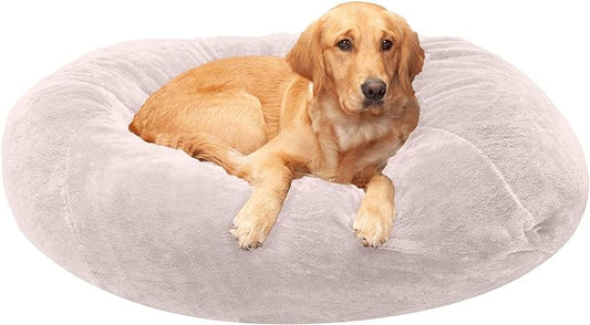 Furhaven Soft & Cozy Dog Bed for Large Dogs, Refillable w/ Removable Washable Cover & Liner, For Dogs Up to 95 lbs - Plush Faux Fur Bean Bag Style Ball Bed - Shell (Pink Tan), XL/Jumbo