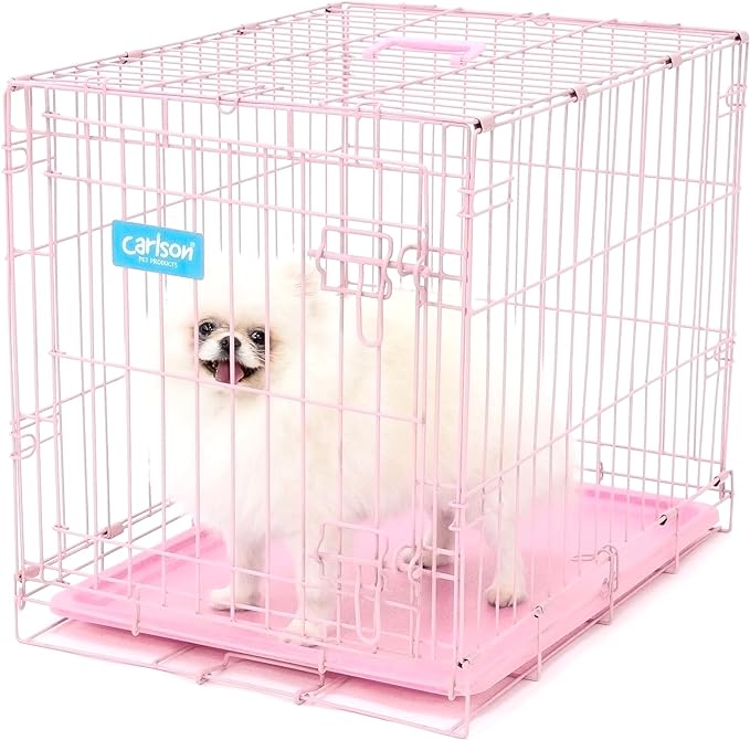 Carlson Pink Secure and Compact Single Door Metal Dog Crate, Small