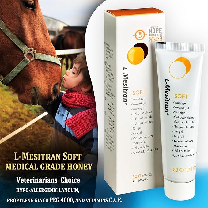 Medical Honey Wound Gel for Horses by L-Mesitran Veterinary Healing Ointment for Hot Spots, Lacerations, Ringworms, Anti-Inflammatory for Cats, Dogs & Pet Animals Fast Recovery 1.75 oz (Hope Series)