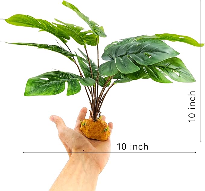 Reptile Artificial Plants Terrarium Decor, Amphibian Habitat Hideout Bearded Dragon Tank Decorations fit Crested Gecko Leopard Lizard Chameleon Ball Python Snake Frog - Tall Monstera