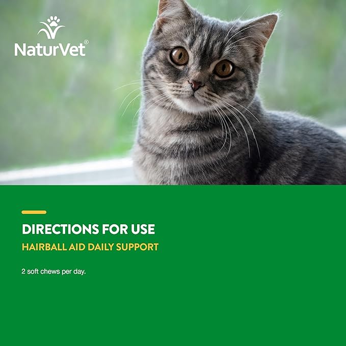 NaturVet – Hairball Aid Supplement for Cats - Plus Pumpkin – Helps Eliminate & Prevent Hairballs – 60 Soft Chews