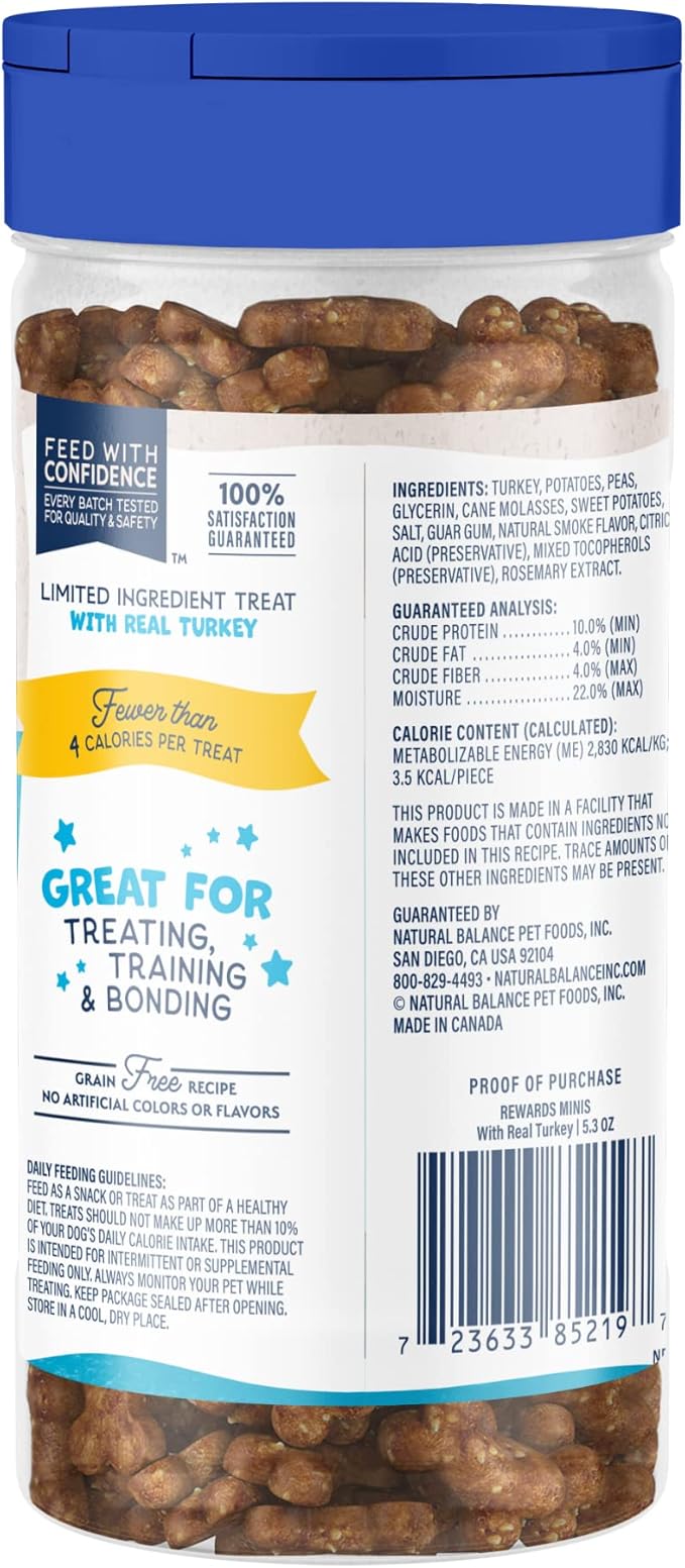 Natural Balance Limited Ingredient Mini-Rewards Turkey Grain-Free Dog Training Treats for Dogs | 5.3-oz. Canister