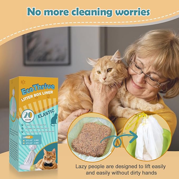 20 Count Cat Litter Liners Large, Drawstring Extra Large Pet Cat Pan Liners Extra-Thick Kitty Litter Box Bag- (large 37" x 18")