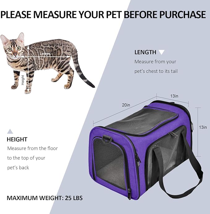 Henkelion Large Cat Carriers Dog Carrier Pet Carrier for Large Cats Dogs Puppies up to 25Lbs, Big Dog Carrier Soft Sided, Collapsible Travel Puppy Carrier - Large - Purple