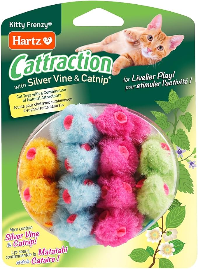 Hartz Cattraction Kitty Frenzy Cat Toy with 12 Silver Vine & Catnip Mice, Multi, All Breed Sizes