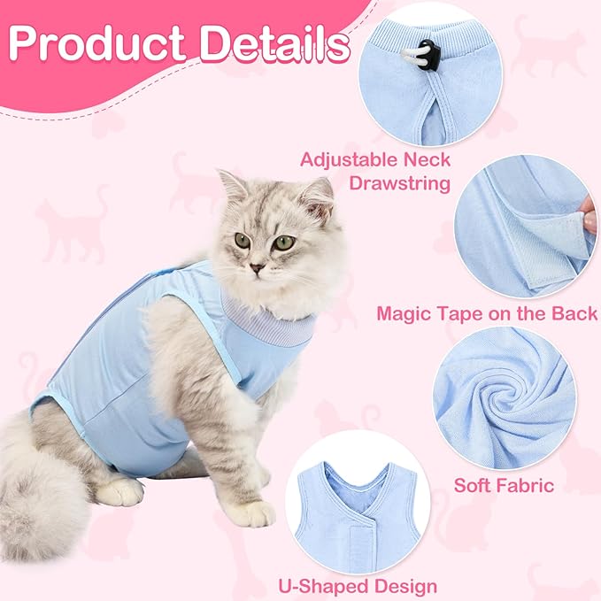 Cat Recovery Suit for Abdominal Wounds or Skin Diseases, Cat Onesie for Cats After Surgery Female Kitten Recovery Suit, Breathable E-Collar Alternative for Cats After Spay Anti Licking Wounds