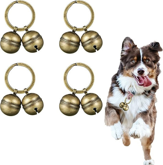 Dog Collar Bell 4 Strings in 8 Pieces Pet Bells for Collar Loud Brass Cat Bells for Collar with Key Rings Vintage Bronze Jingle Bells for Doorbell Potty Training