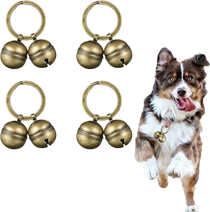 Dog Collar Bell 4 Strings in 8 Pieces Pet Bells for Collar Loud Brass Cat Bells for Collar with Key Rings Vintage Bronze Jingle Bells for Doorbell Potty Training