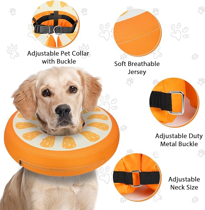 Dog Cone Collar for Small Medium Large Dogs for After Surgery, Pet Inflatable Neck Donut Collar Soft Protective Recovery Cone for Dogs and Cats - Alternative E Collar Does not Block Vision Orange,S