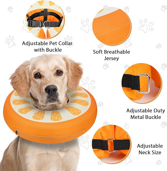 Dog Cone Collar for Small Medium Large Dogs for After Surgery, Pet Inflatable Neck Donut Collar Soft Protective Recovery Cone for Dogs and Cats - Alternative E Collar Does not Block Vision Orange,XL