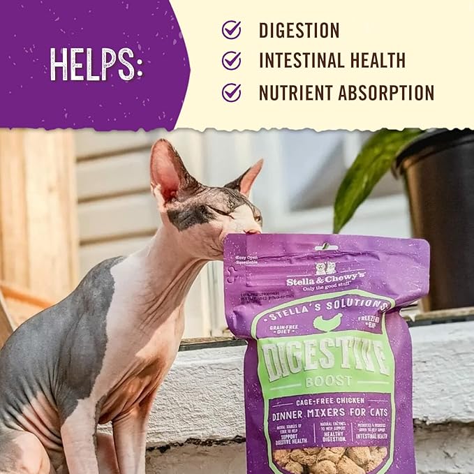 Stella & Chewy's – Stella’s Solutions Digestive Boost – Cage-Free Chicken Dinner Mixer – Freeze-Dried Raw, Protein Rich, Grain Free Cat Food – 7.5 oz Bag