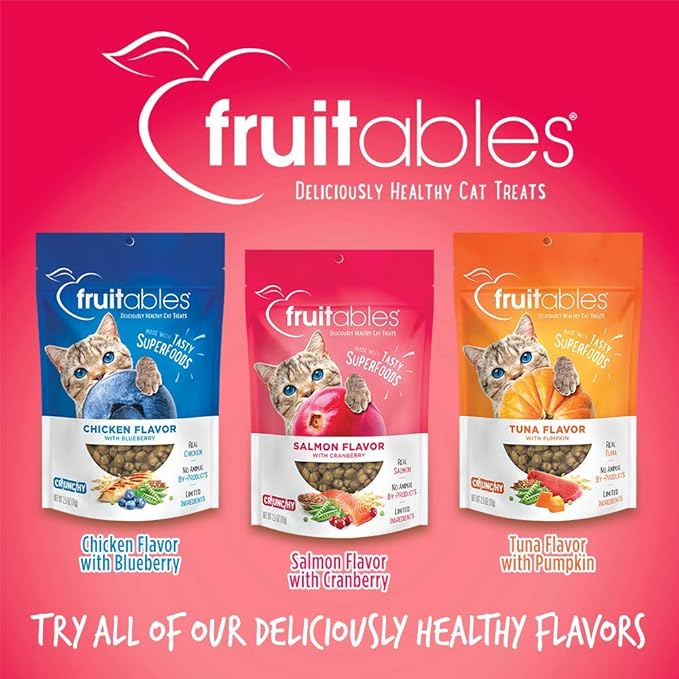 Fruitables Cat Treats – Crunchy Treats for Cats – Healthy Low Calorie Treats Packed with Protein – Free of Wheat, Corn and Soy – Made with Real Salmon with Cranberry – 30 Ounces