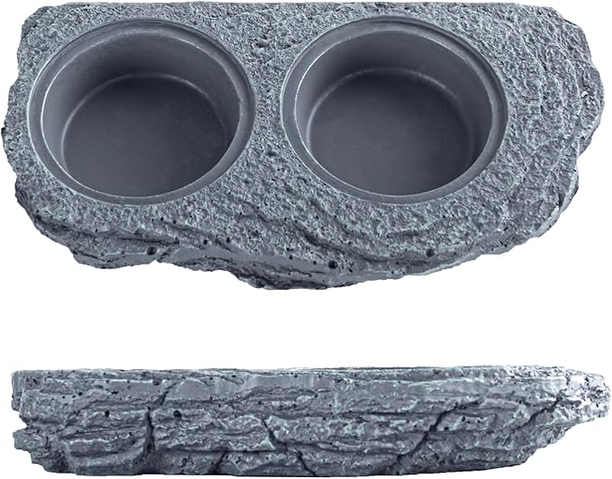 Magnetic Gecko Ledge, Resin Reptile Feeder Ledge with 4 Feeding Cups, Wall Mounted Reptile Food Dish and Water Dish 2 in 1