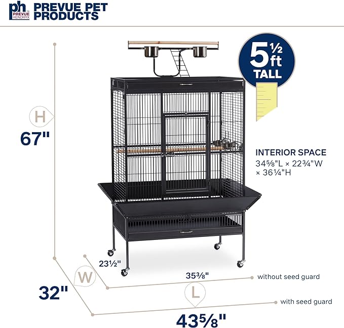 Prevue Pet Products Wrought Iron Select Bird Cage 3154BLK, Black Hammertone, 36-Inch by 24-Inch by 66-Inch