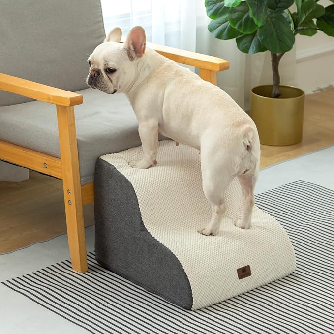 Dog Stairs Ramp for High Beds and Couch,Curved Dog Steps for Small Dogs and Cats Pet Stairs Non-Slip Balanced Portable Pet Step Indoor, 2 Steps,Beige