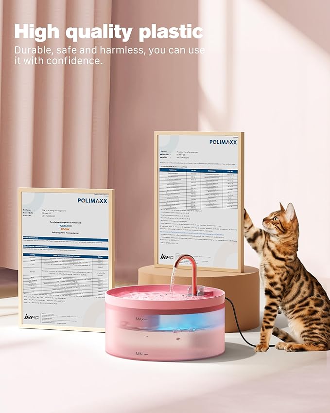 Pink Cat Water Fountain:108oz/3.2L Cat Fountain Super Silent Pet Water Fountain - Water Fountains for Cats Indoor - Faucet Cat Fountain - Quiet Water Pump - Suitable for Cats and Dogs - BEMOONY