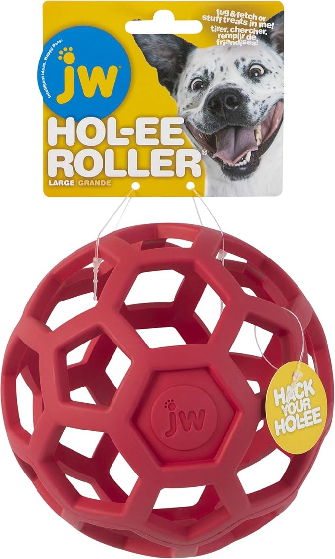 JW Pet Hol-ee Roller Dog Toy Puzzle Ball, Natural Rubber, Large (5.5 Inch Diameter), Colors May Vary