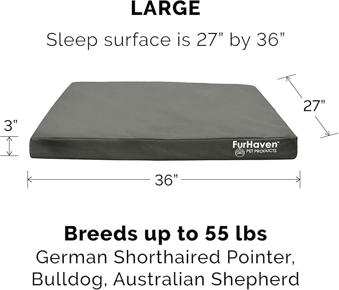 Furhaven Water-Resistant Orthopedic Dog Bed for Large/Medium Dogs w/ Removable Washable Cover, For Dogs Up to 55 lbs - Indoor/Outdoor Logo Print Oxford Polycanvas Mattress - Stone Gray, Large