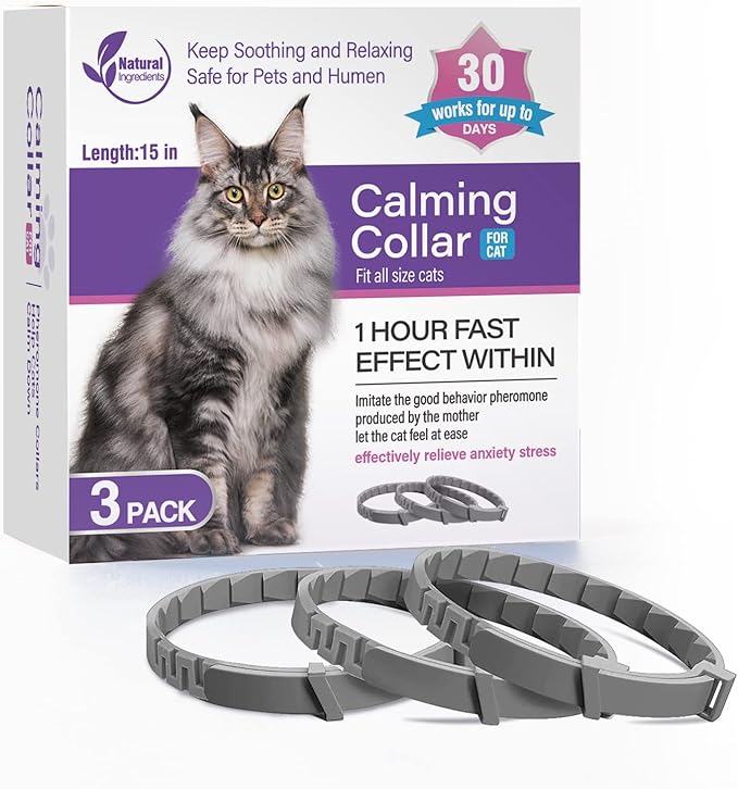 3 Pack Calming Collar for Cats and Kittens Pheromone Collar Efficient Relieve Reduce Anxiety Stress Pheromones Calm Relaxing Comfortable Breakaway Collars Adjustable for Small, Medium Large Cat