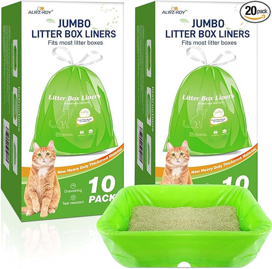 Cat Litter Box Liners 20-Pack, Heavy Duty Cat Litter Liners Jumbo Tear Resistant Waterproof Drawsting Extra Durable Easy Clean Up Fits Most Litter Boxes, Litter Box Liners 36" * 19", 20-Pack