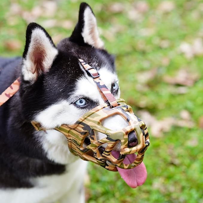 Dog Muzzle, Printed Basket Muzzle for Small Medium Large Dogs Dachshund, Beagle, German Shepherd, Breathable Pet Muzzles to Prevent Biting Chewing Scavenging, Allows Panting and Drinking