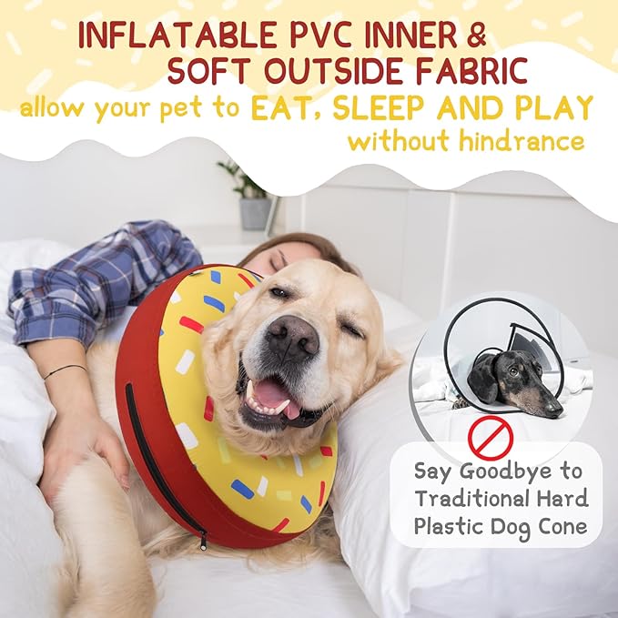 Supet Inflatable Dog Cone Collar Alternative After Surgery, Dog Neck Donut Collar Recovery E Collar, Soft Dog Cone for Small Medium Large Dogs