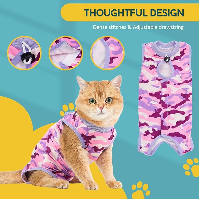 Avont Cat Recovery Suit, Cat Onesie for Cats After Spay Surgery Healing, Cat E-Collar Cone Alternative for Surgical Recovery Skin Diseases -Purplecamo(S)