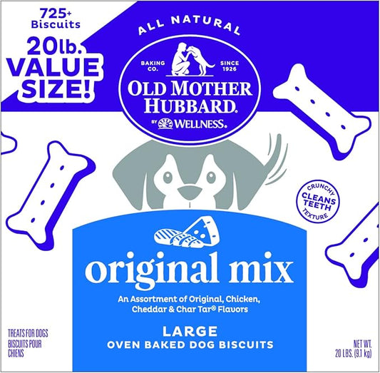 Old Mother Hubbard by Wellness Original Mix Natural Dog Treats, Crunchy Oven-Baked Biscuits, Ideal for Training, Large Size, 20 pound box