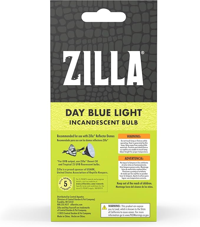 Zilla Reptile Terrarium Incandescent Heat Bulb, Day Blue, 150 Watts