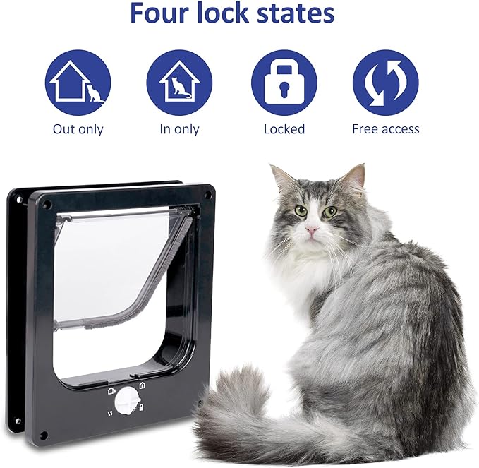 Upgraded Version - Cat Doors Flap (for Cat up to 15.7lb), Magnetic Pet Door with 4 Way Locking for Interior Exterior Doors, Weatherproof Gate, Easy Installation