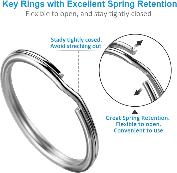 Split Key Ring Circle Assorted, Round Keyring Durable 5 Sizes (1/2 inch, 3/4 inch,1 inch, 1.25 inch, 1.38 inch)