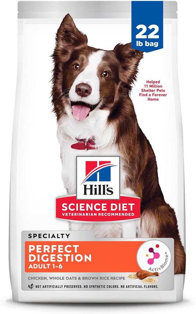 Hill's Science Diet Perfect Digestion, Adult 1-6, Digestive Support, Dry Dog Food, Chicken, Brown Rice, & Whole Oats, 22 lb Bag