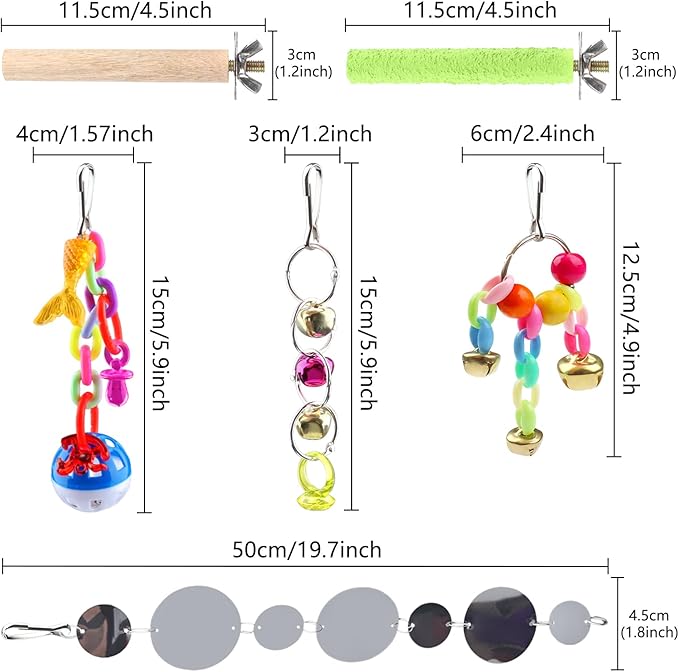 Bird Parakeet Toys, 10 pcs Swing Hanging Standing Chewing Toy, Hanging Bell Pet Bird Cage Colorful Toys for Parakeets, Cockatiel, Parrot, Budgerigar, PietyPet