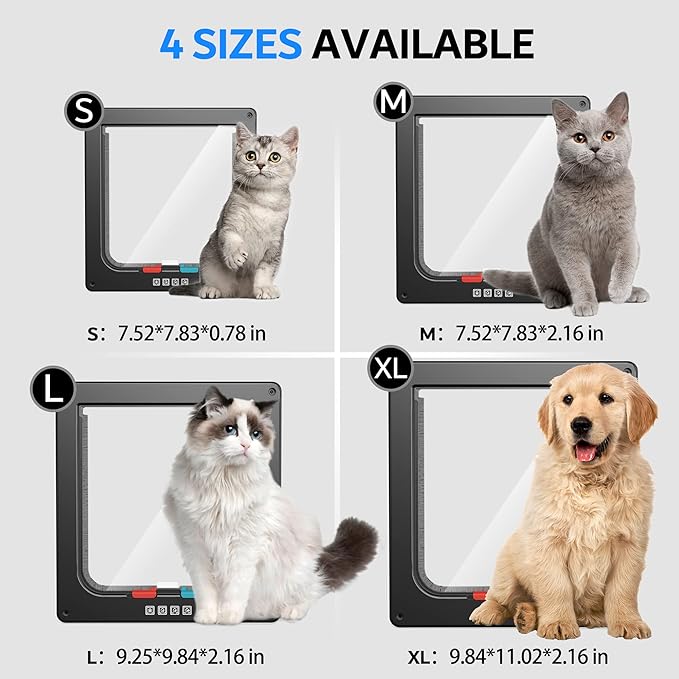 Medium Cat Door Interior Door Pet Door for Cat Exterior Door 4 Modes Locking Suitable for Window and Wall (Black)