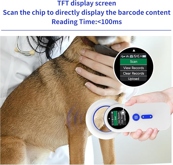 Symcode Bluetooth Animal Microchip Tag Reader Scanner Wireless RFID EMID Animal Handheld Reader Pet ID Scanner Rechargeable Animal Chip Scanner Pet Tag Scanner FDX-B(ISO 11784/11785) ID64 RFID