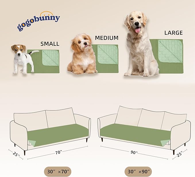 gogobunny 100% Double-Sided Waterproof Dog Bed Cover Pet Blanket Sofa Couch Furniture Protector for Puppy Large Dog Cat, Reversible (30x90 Inch (Pack of 1), Dark Green/Light Green)