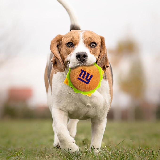 Pets First NFL New York Giants Football Stadium Snax Gift Boxset, Set of 3 Dog Toys with Inner Squeakers. Football Themed Dog Toys with NFL Team Logo