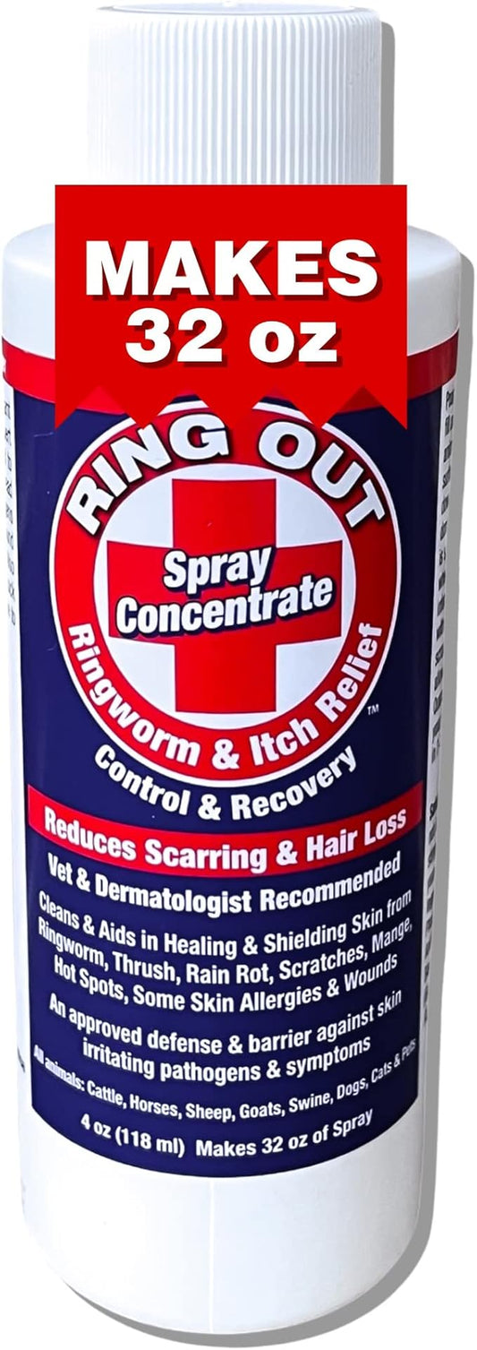 Ring Out - Control and Help Ringworm for Cats, Dogs, Sheep, Goats, Cattle, Horses, all Pets and Livestock makes 32 oz. of Spray