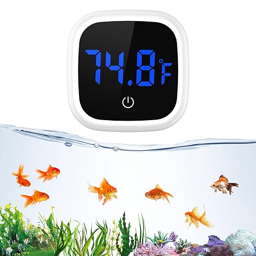 Digital Aquarium Thermometer, Stick-on Fish Tank Thermometer, Wireless Tank Temperature Sensor with LED Touch Screen, Battery, ℉, for Fresh Water, Tap Water, Marine Water