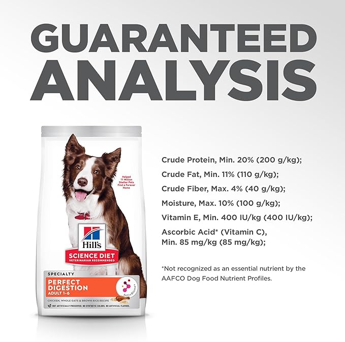 Hill's Science Diet Perfect Digestion, Adult 1-6, Digestive Support, Dry Dog Food, Chicken, Brown Rice, & Whole Oats, 3.5 lb Bag