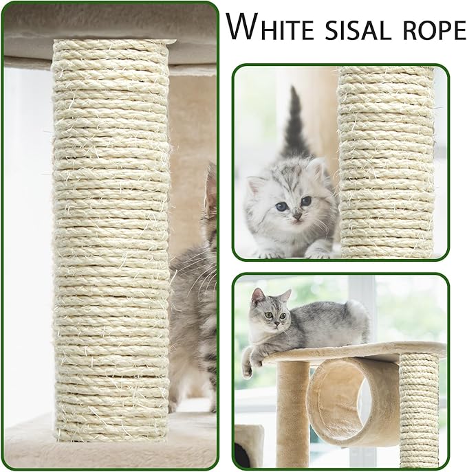 Natural Sisal Rope 1/4 Inch 32-Feet for Cat Tree Tower Repair and Replace Scratching Post, DIY Hemp Twine Rope for Cat Scratching Furniture Window Perch and Crafts Gardening Home Decorating