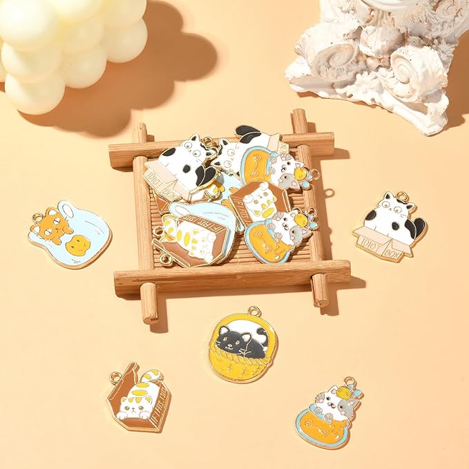 KitBeads 20pcs Enamel Cat Charms Colorful Cute Animal Pet Charms Mixed Styles Mini Kitten Charms for Jewelry Making Bracelets Bulk
