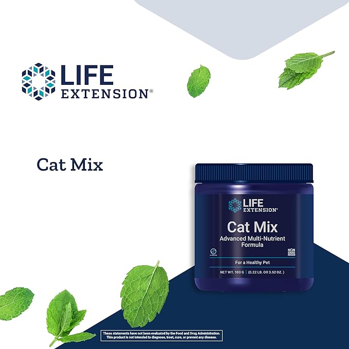 Life Extension Cat Mix – For Heart, Kidney & Pancreatic Function + Gut Health –with Vitamins & Essential Nutrients - Formula For Kitty - Gluten-Free, Non-GMO – Net Wt.100 Grams (85 Servings)