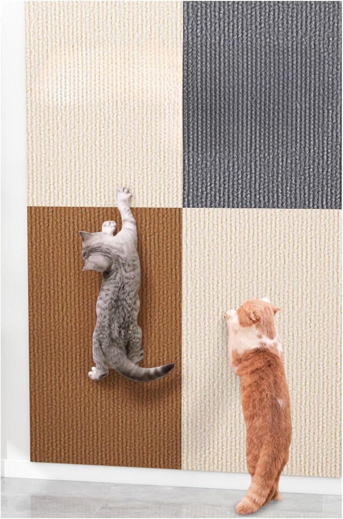 Cat Scratch Mat (5 Pack), 23.6’’ x 11.8’’ Cat Wall Stracther, Versatile Self-Adhesive Replacement Easy Use for Cat Trees, Cat Wall Furniture, Scratching Posts, and Couch Protection (Beige)