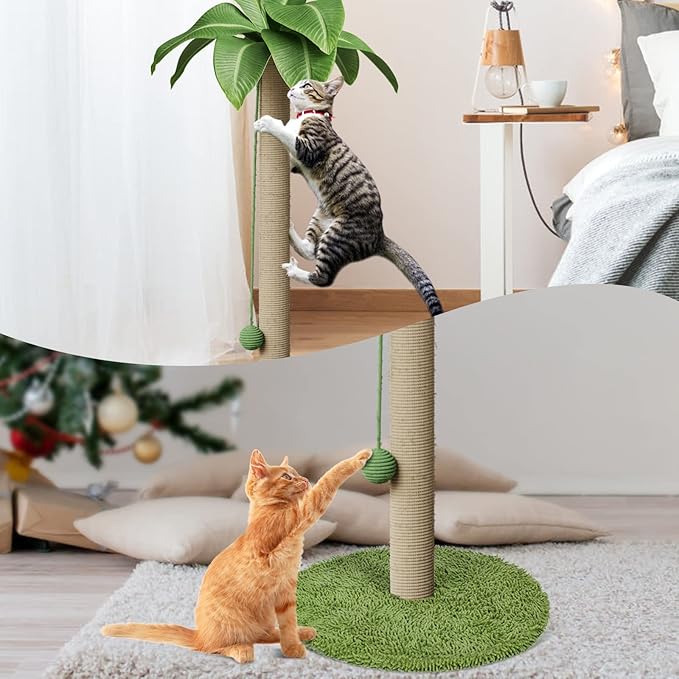 33.5" Tall Cat Scratching Post, SisalCat Scratching Post Tree with Dangling Ball, Heavy Duty Cat Scratch Post Cat Scratcher for Indoor Cats and Kittens, Send 1 Interactive Cat Toy