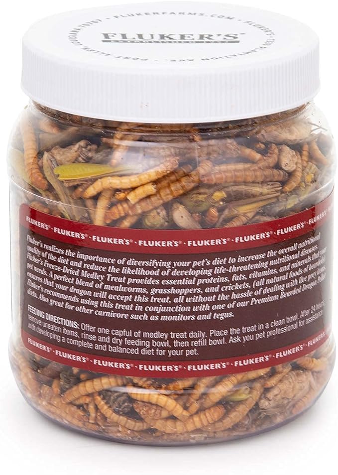 Fluker's Medley Treat for Bearded Dragons, Grasshoppers, Mealworms and Crickets, 1.8 oz