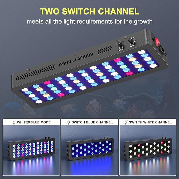 Phlizon 165W Dimmable Full Spectrum Aquarium LED Light Fish Tank LED Reef Decoration Light for Saltwater Freshwater Fish Coral Reef (20"x7"x2.4")
