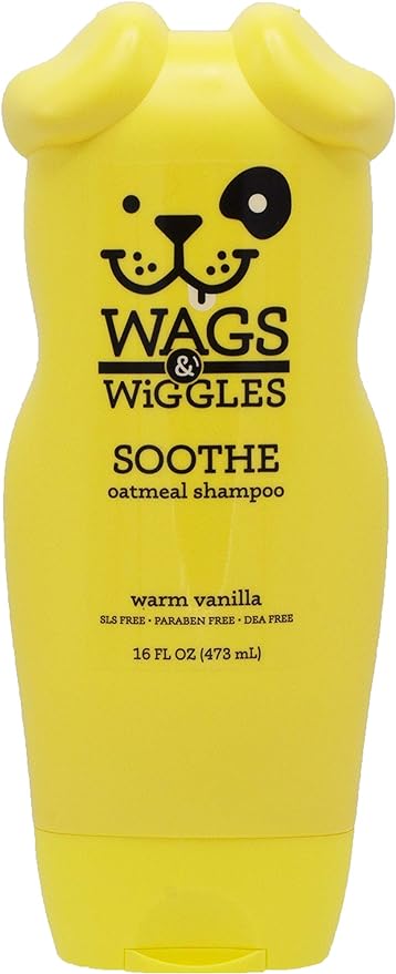 Wags & Wiggles Soothe Oatmeal Dog Shampoo in Warm Vanilla Scent | Oatmeal Dog Shampoo for All Dogs With Dry, Itchy, and Sensitive Skin | Dog Supplies, 16 Ounces