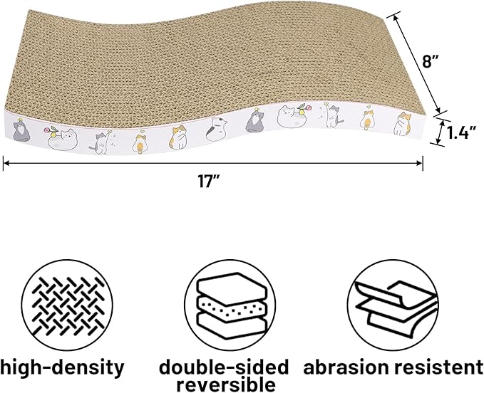 Cat Scratcher Cardboard 4 Pack Cat Scratch Pad Reversible Scratcher Texture Curve Design Durable Cat Scratchers for Indoor Cats Lounger Sofa